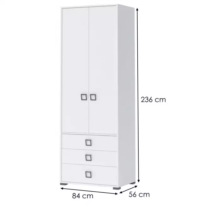 Skriňa 2D3S Kiki P23-BE/KI-15 white/white
