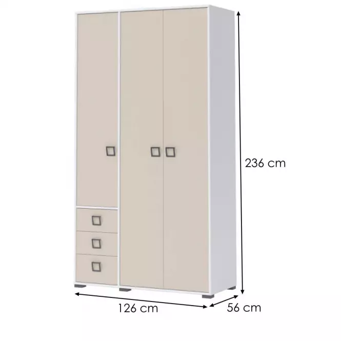 Skriňa 3D3S Kiki P33-BE/KI-01 white/sand