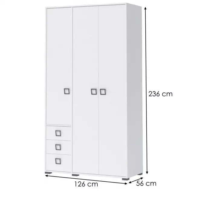 Skriňa 3D3S Kiki P33-BE/KI-15 white/white