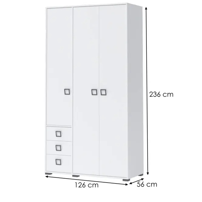 Skriňa 3D3S Kiki P33-BE/KI-15 white/white,2