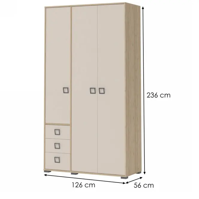 Skriňa 3D3S Kiki P33-BK/KI-01 beech/sand,2