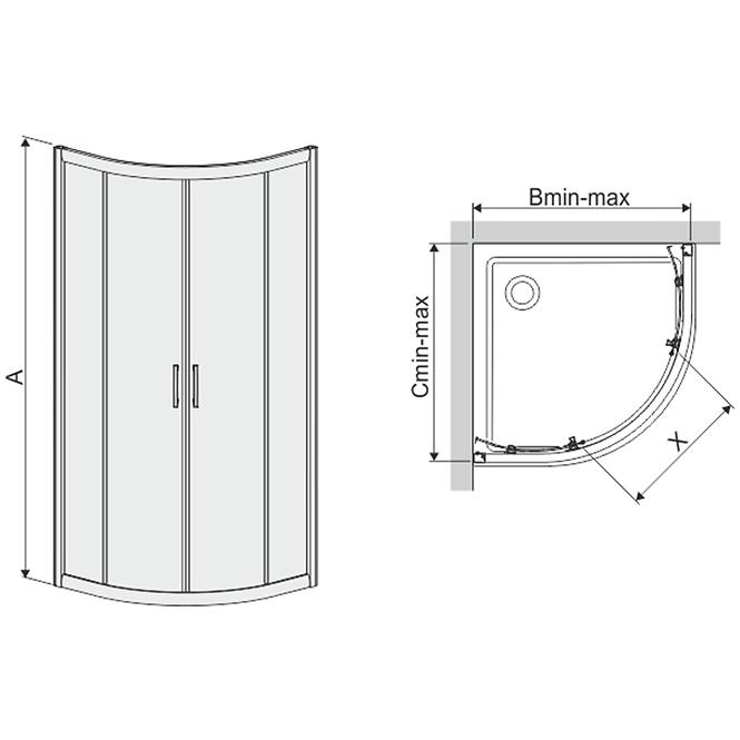 Sprchový kút štvrťkruhový KP4/TX5B 90/190 W0 SB Glass protect