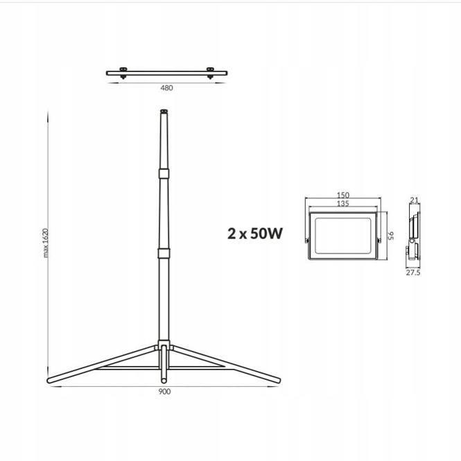 Dielenská lampa 2x50W so statívom
