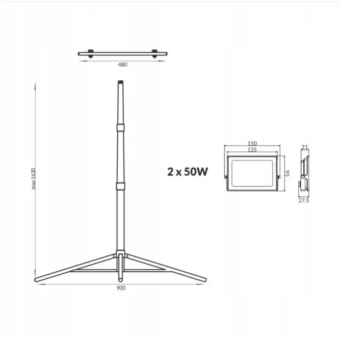 Dielenská lampa 2x50W so statívom,2
