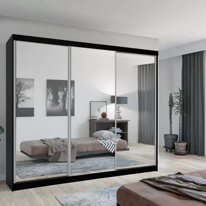 Skriňa Lux 250 čierna  + 3 x Zrkadlo,3