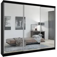 Skriňa s posuvnými dverami Lux 250 cm so zrkadlom – čierna, trojdverová