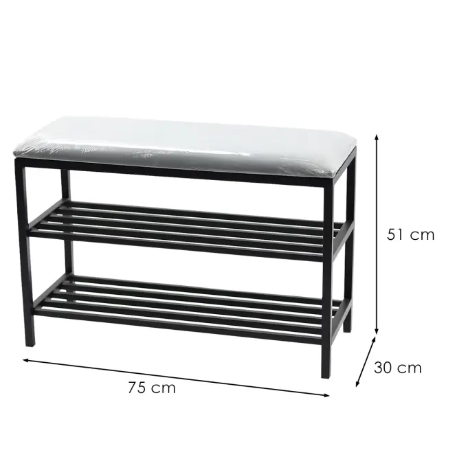 Skrinka na topánky kov so sedadlom Loft 51x75x30 čierna,3