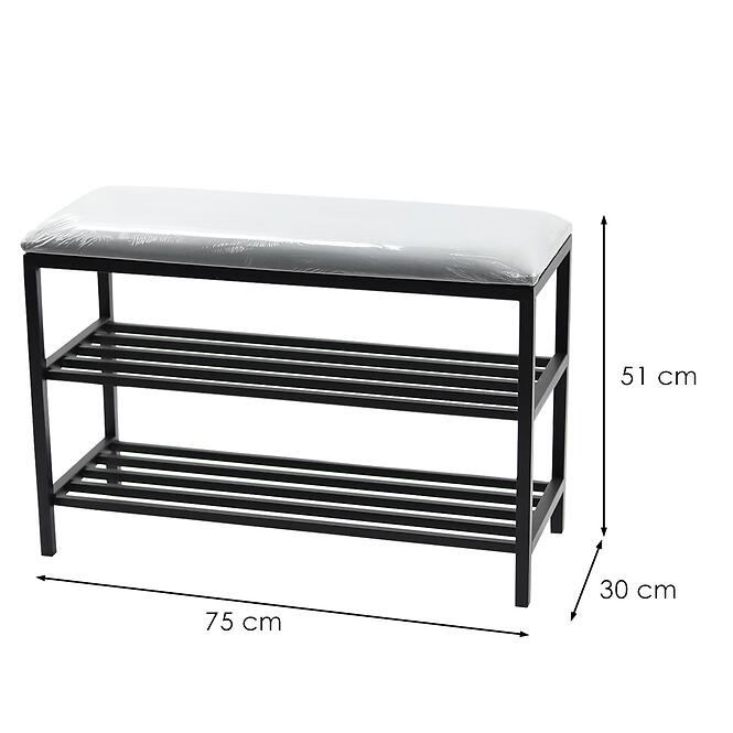 Skrinka na topánky kov so sedadlom Loft 51x75x30 čierna,3