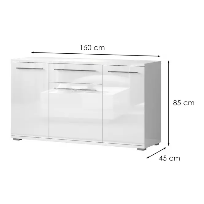 Komoda Piano K150-3K1F/PN-70/KA/70 lakované crystal white