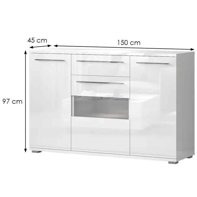 Komoda Piano K150V-3KS1F/PN-70/KA/70 lakované crystal white,2