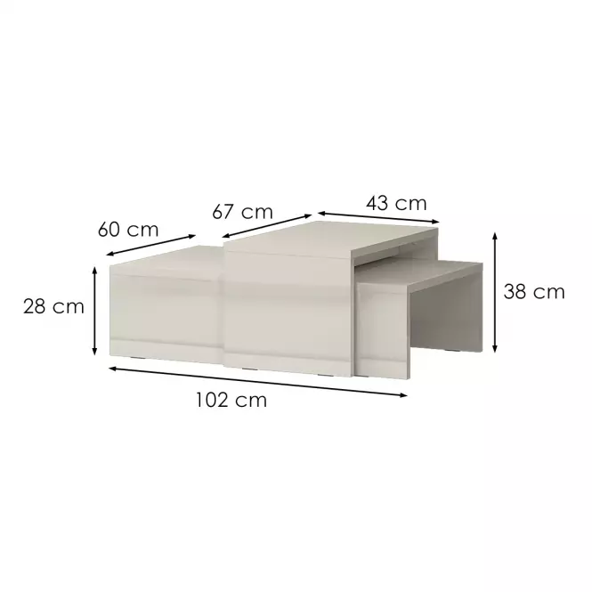 Konferenčný stolík Piano SET2-71/KA/71 lakované beige,2