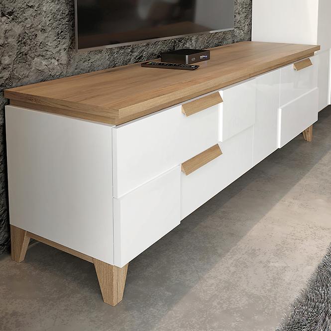 TV stolík Brio TV lakované pacific walnut/crystal white