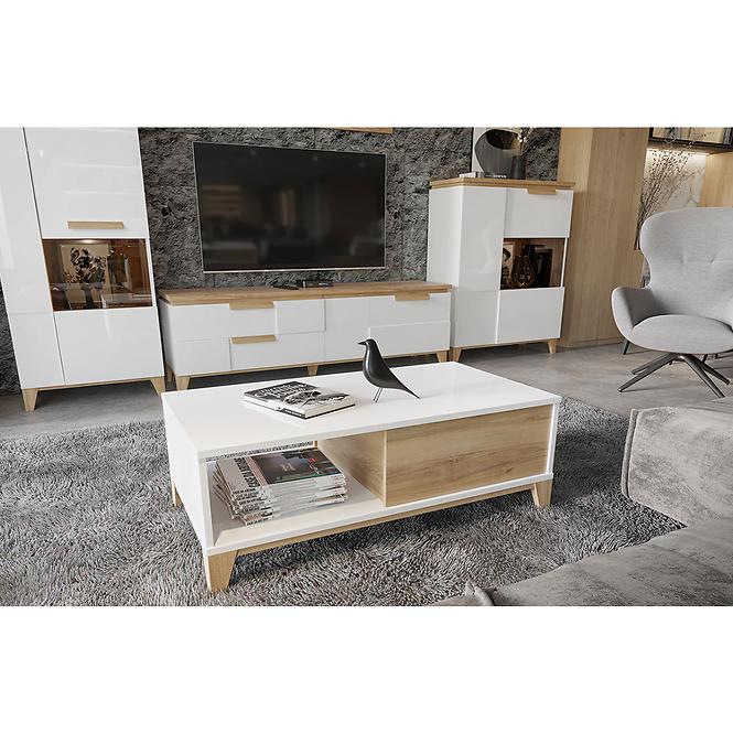 TV stolík Brio TV lakované pacific walnut/crystal white