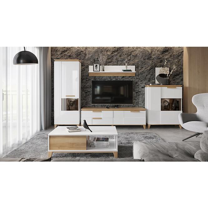 TV stolík Brio TV lakované pacific walnut/crystal white