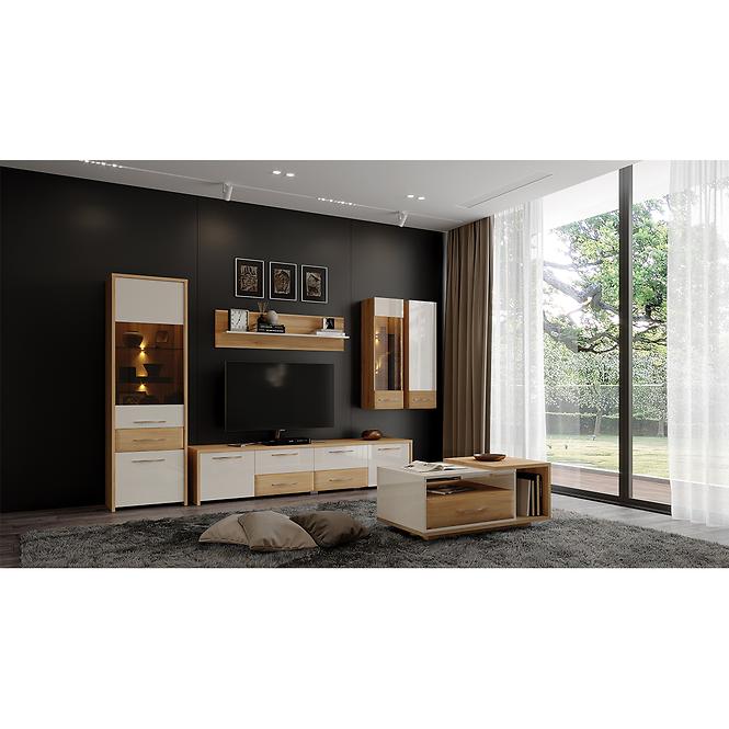 TV stolík Gala TV135-1K2F/GL lakované pacific walnut/beige