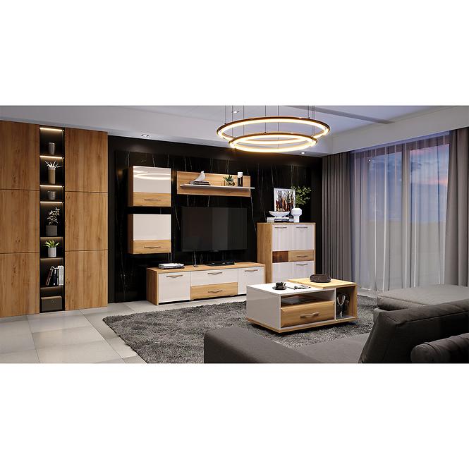 TV stolík Gala TV135-1K2F/GL lakované pacific walnut/beige