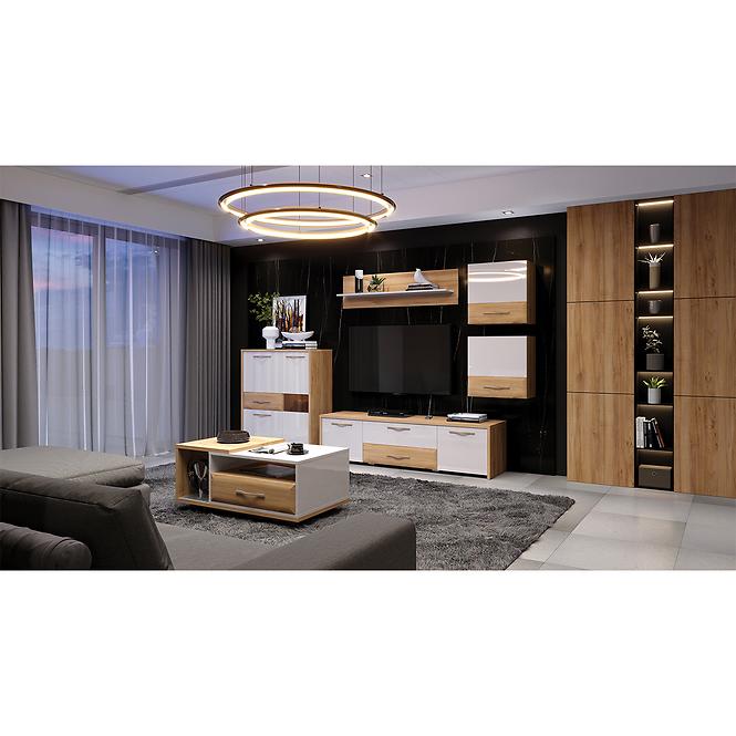 TV stolík Gala TV135-1K2F/GL lakované pacific walnut/beige