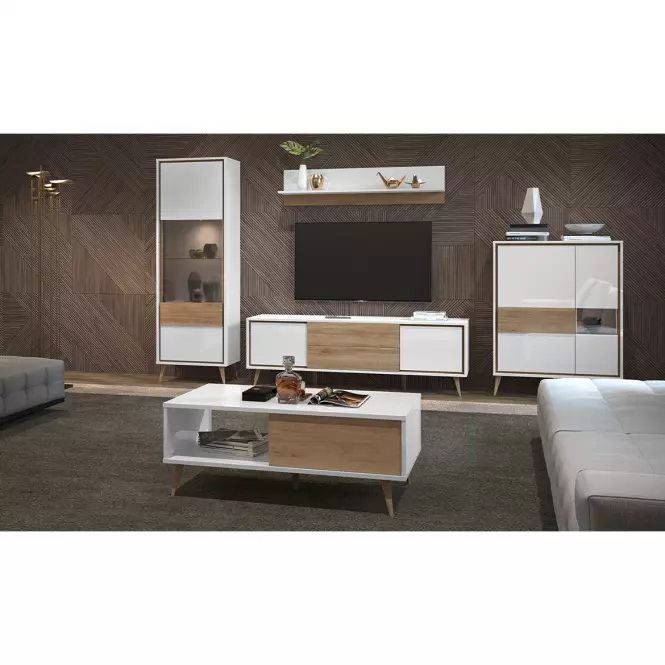 TV stolík Vida TV lakované pacific walnut/crystal white,4