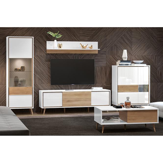 TV stolík Vida TV lakované pacific walnut/crystal white