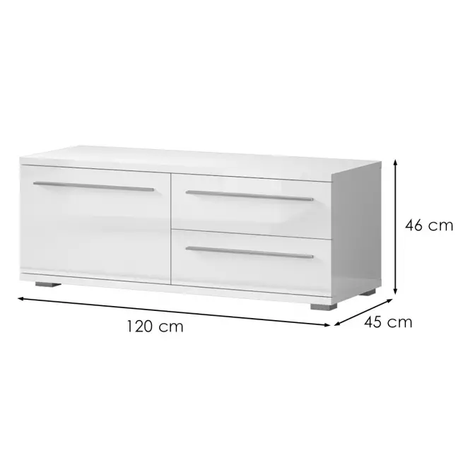 TV stolík Piano TV120-1K2F/PN-70/KA/70-70/KA/70 lakované crystal white