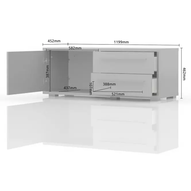 TV stolík Piano TV120-1K2F/PN-70/KA/70-70/KA/70 lakované crystal white
