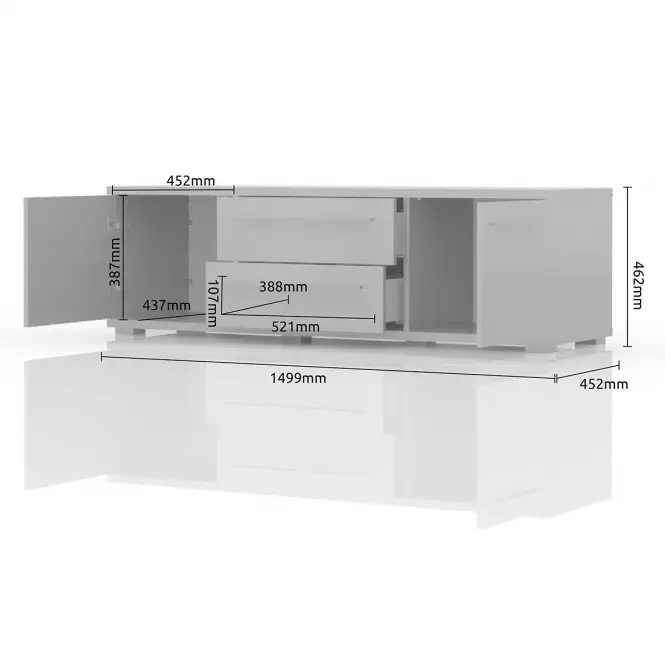 TV stolík Piano TV150-2K2F/PN-70/KA/70 lakované crystal white