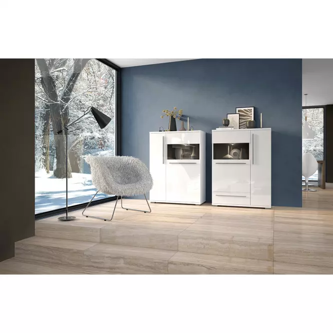 Vitrína Piano V90-2KS1F/PN-70/KA/70 lakované crystal white