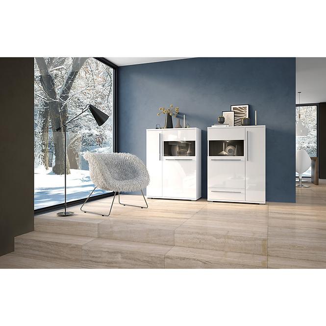 Vitrína Piano V90-2KS1F/PN-70/KA/70 lakované crystal white