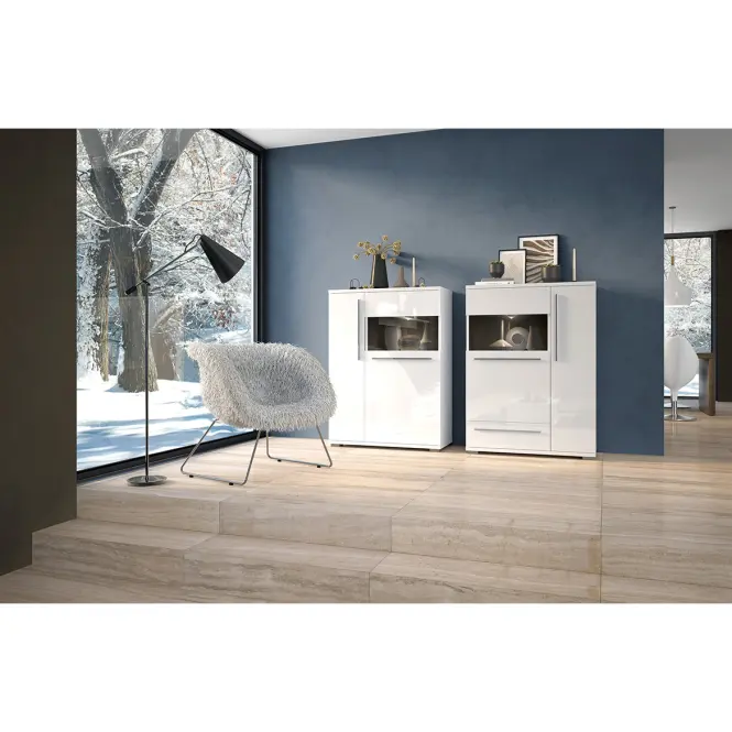 Vitrína Piano V90-2KS1F/PN-70/KA/70 lakované crystal white,4
