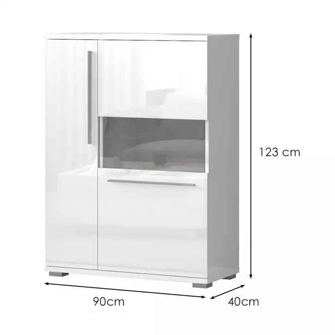 Vitrína Piano V90-2KS/PN-70/KA/70 lakované crystal white