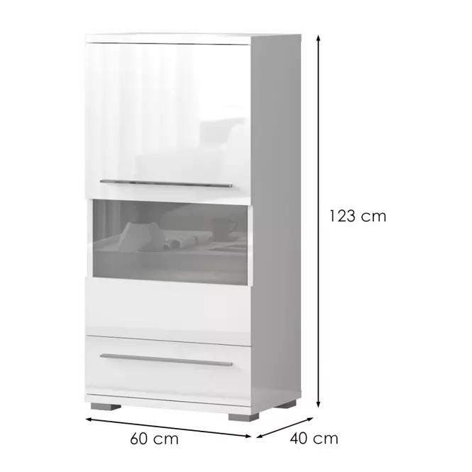 Vitrína Piano V60-1KS1F/PN-70/KA/70 lakované crystal white