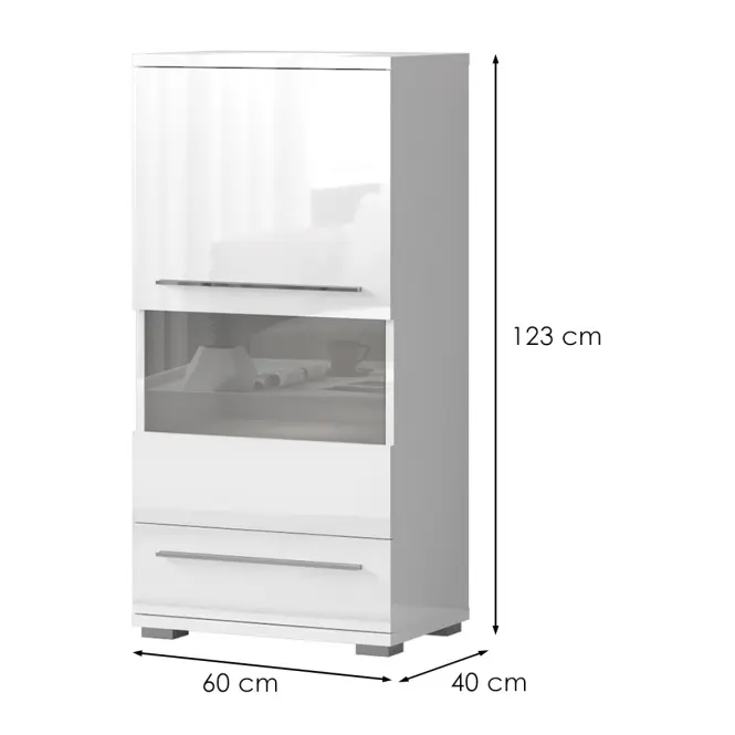 Vitrína Piano V60-1KS1F/PN-70/KA/70 lakované crystal white,2