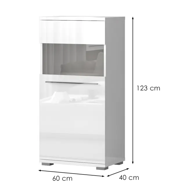 Vitrína Piano V60-1KSV/PN-70/KA/70 lakované crystal white,2