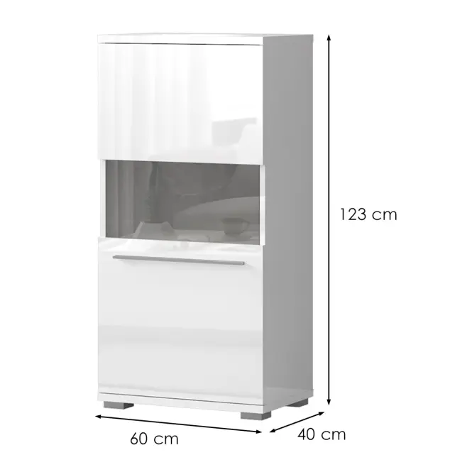 Vitrína Piano V60-1KS/PN-70/KA/70 lakované crystal white,2
