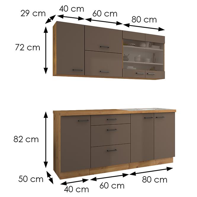 Kuchynská linka Bolonia hľuzovka/artisan 180 cm s pracovnou doskou