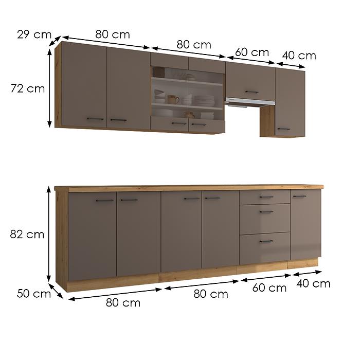 Kuchynská linka Bolonia hľuzovka/artisan 260 cm s pracovnou doskou