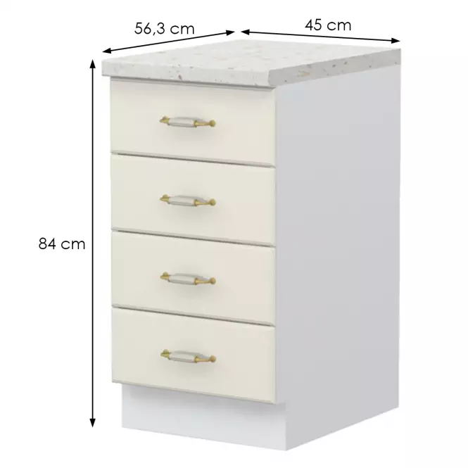 Kuchynská skrinka Evergreen R-45-4F/4 4S Ivory mat