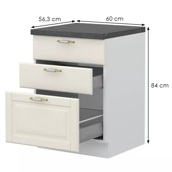 Kuchynská skrinka Evergreen R-60-3MBOX/4 3S ivorymat