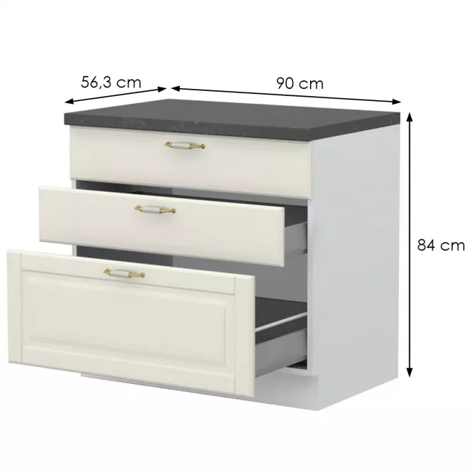 Kuchynská skrinka Evergreen R-90-3MBOX/4 ivorymat