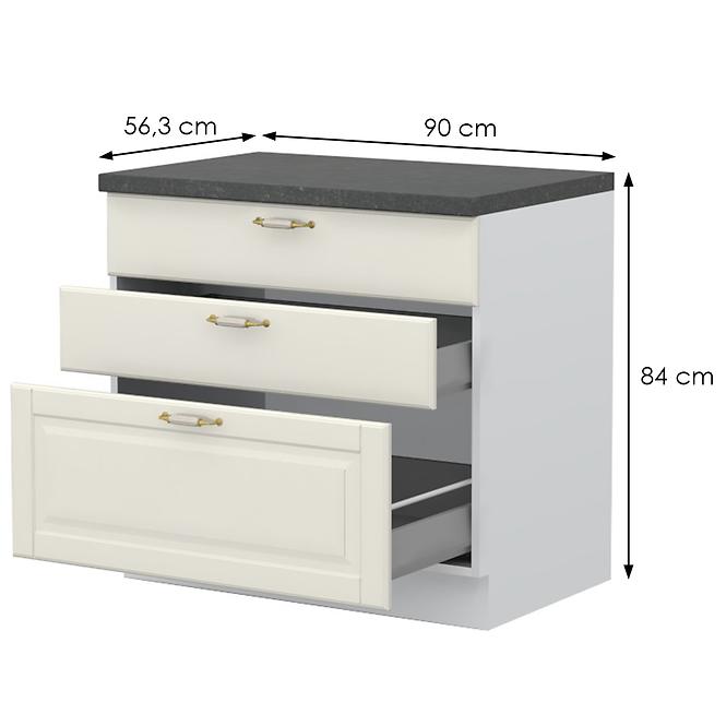Kuchynská skrinka Evergreen R-90-3MBOX/4 ivorymat