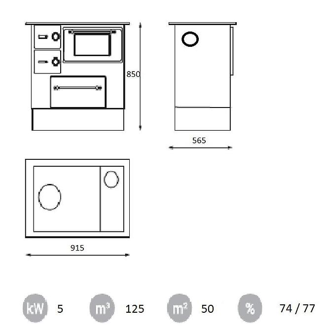 Kuchynská kachle Regular 46 Eco De Lux 8 kW práva