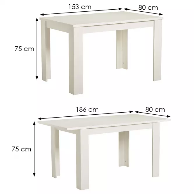 Rozkladací stôl DT 153/186x80cm biely 11008797,5