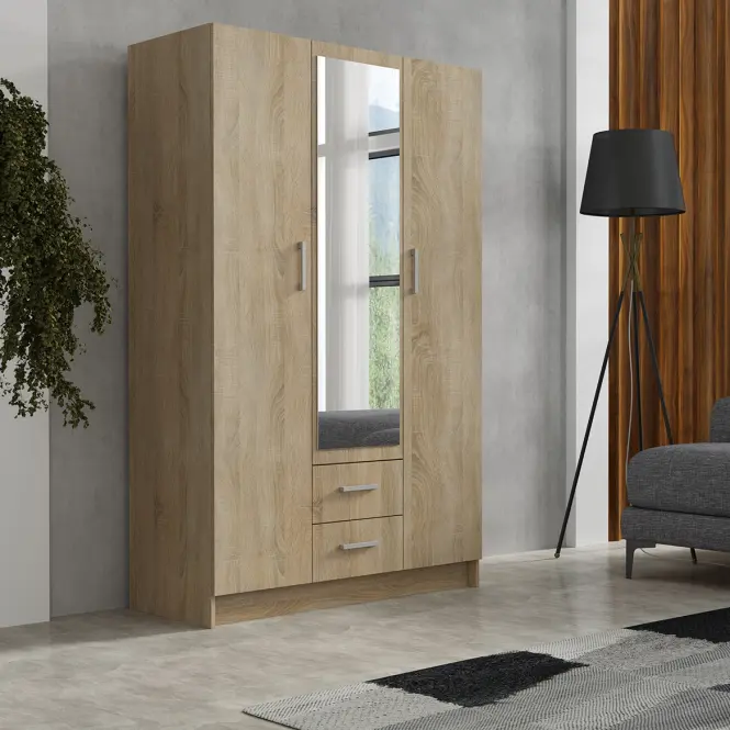 Skriňa Pino 1 120,2cm  so zrkadlom – sonoma, trojdverová, zásuvky,5