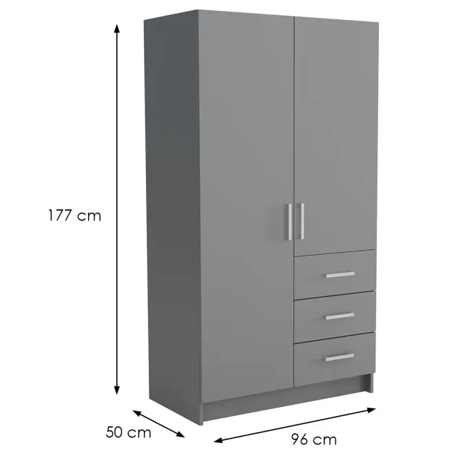 Skriňa Pino 3 96cm – grafit, dvojdverová, zásuvky,3