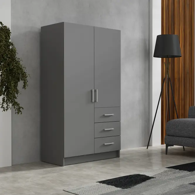 Skriňa Pino 3 96cm – grafit, dvojdverová, zásuvky,4