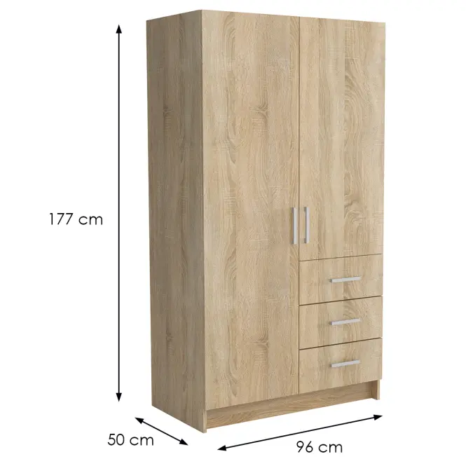 Skriňa Pino 3 96cm – sonoma, dvojdverová, zásuvky,2