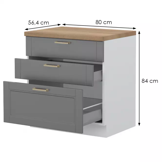 Kuchynská skrinka Tara R-80-3mbox/4 3s graphite mat