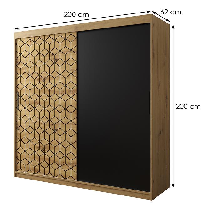 Skriňa Heksagon 200 dub artisan/dub artisan/čierna