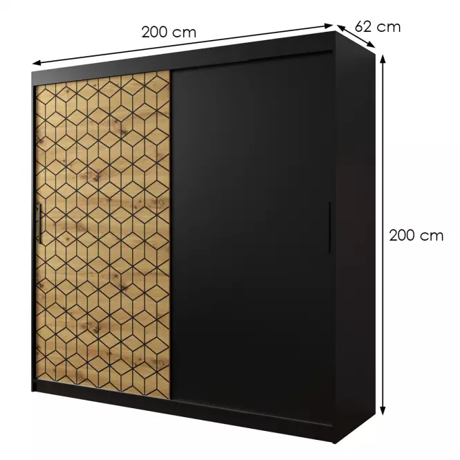Skriňa Heksagon 200 čierna/dub artisan/čierna