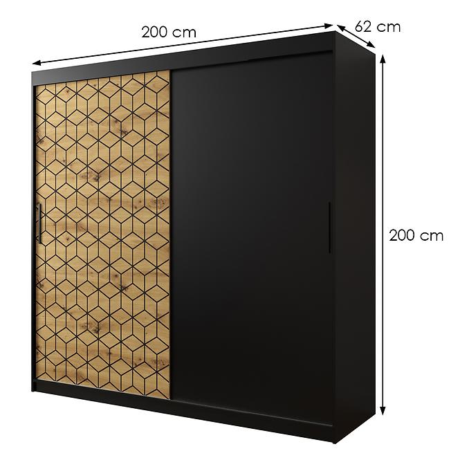 Skriňa Heksagon 200 čierna/dub artisan/čierna
